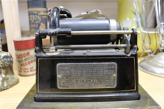 An Edison Gem phonograph with horn and seven cylinders